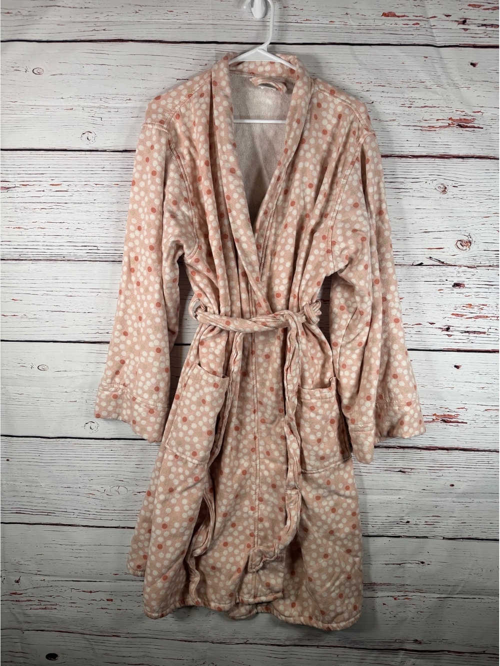 Room Essentials Pink Dot Robe L/XL Cozy Cotton Bathrobe